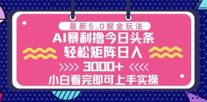 今日今日头条全新5.0掘金队游戏玩法,轻轻松松引流矩阵日入3000-创业资源网