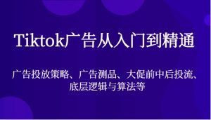 Tiktok广告宣传实用教程，广告投放策略、广告宣传测品、大促销前中后投流、底层思维与算法等-创业资源网