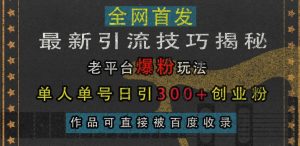 最新引流技巧揭秘,老平台爆粉玩法,单人单号日引300+创业粉,作品可直接被百度收录-创业资源网