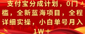 支付宝分成计划，0门槛，全新蓝海项目，全程详细实操，小白单号月入1W+-创业资源网