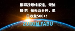 搜狐视频纯搬运,无脑操作!每天两分钟,单日收益5张-创业资源网