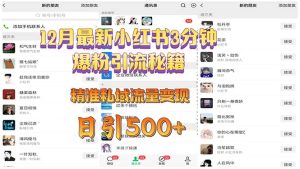 12月最新小红书3分钟爆粉引流秘籍 精准私域流量变现 日引500+-创业资源网