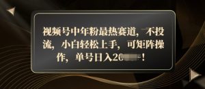 视频号中年粉最热赛道，不投流，小白轻松上手，可矩阵操作-创业资源网