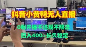 DY小黄鸭无人直播，0粉开播不违规不限流 日入4张，长久稳定-创业资源网