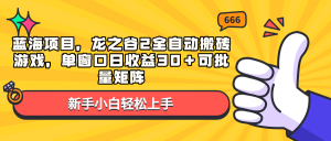 蓝海项目,龙之谷2全自动搬砖游戏,单窗口日收益30+可批量矩阵-创业资源网