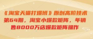 《淘宝天猫打爆班》原创高阶技术第64期,淘宝小爆款矩阵,年销售8000万店爆款矩阵操作-创业资源网