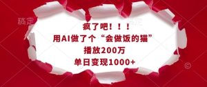 疯了吧!用AI做了个“会做饭的猫”,播放200万,单日变现1k-创业资源网