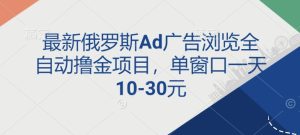 最新俄罗斯Ad广告浏览全自动撸金项目,单窗口一天10-30元-创业资源网