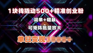 低价撬动500+精准创业粉,简单、粗暴、批量放大,单日变现多张-创业资源网