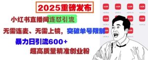 2025重磅发布:小红书直播间连怼引流,无需连麦、无需上镜,突破单号限制,暴力日引流600+-创业资源网