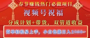 新春佳节受欢迎必做工程,微信视频号祝愿,分为方案 卖货,双管道收益,简单轻松上手快,新手也可以日入好几张-创业资源网