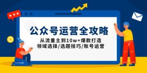 公众号运营全攻略:从流量主到10w+爆款打造,领域选择/选题技巧/账号运营-创业资源网