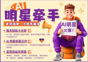 AI大牌明星手牵手，每天十分钟，卖货、素材内容、分为都十分猛，公布就爆，月入了W，新手没脑子冲-创业资源网