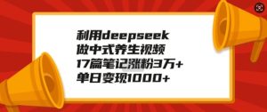 运用deepseek做新中式中医养生视频，17篇手记增粉3万 ，单日转现1k-创业资源网