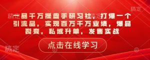 一品一定股票操盘手研习社,打穿一个引流品,完成上百万一定销售业绩,爆款裂变式,公域升单,开售实战演练-创业资源网