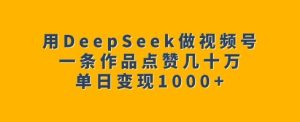 用DeepSeek做微信视频号,一条著作关注点赞几十万,单日转现1k-创业资源网
