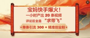宝妈快手爆火,一小时产出 20 条视频,评论区全是 “求带飞”,单条引流 300 + 精准创业粉-创业资源网