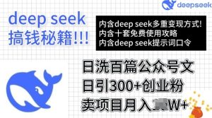 用DeepSeek日洗一百篇微信文章，轻轻松松日引300 自主创业粉，卖项目月入了W-创业资源网