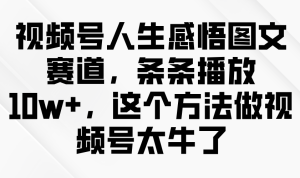 视频号人生感悟图文赛道,条条播放10w+,这个方法做视频号太牛了-创业资源网