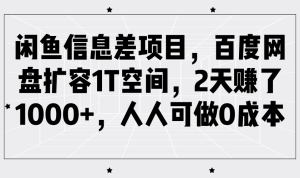闲鱼平台信息不对称新项目,百度云网盘扩充1T室内空间,2天挣了1000 ,每个人能做0成本费-创业资源网