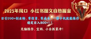 25年出风口小红书的图文并茂掘金队,日引300 自主创业粉、零投资、零成本、一部手机就能实际操作-创业资源网