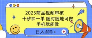 2025产品视频审核，有手机就能做，十秒钟一单，随时能做，单日盈利好几张-创业资源网