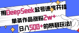 用DeepSeek养号速率开外挂,一条著作增粉2w ,日入5张 的赚钱游戏玩法-创业资源网