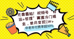 不用漏脸,微信视频号“好运气 人生哲理”跑道小众掘金队,单月转现2W ,中老年人付费率超90%-创业资源网