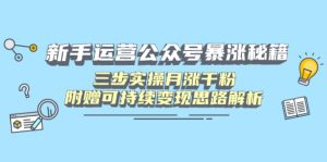 初学者运营公众号疯涨秘笈,三步实际操作月涨千粉,附送可持续性转现构思分析-创业资源网