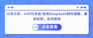 付费文章：AI时代来临！我就用DeepSeek制做课程内容、爆款标题，全自动赚钱-创业资源网