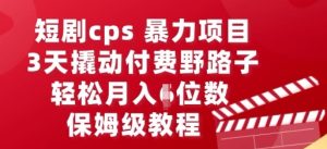 短剧剧本cps暴力行为新项目，3天撬起付钱歪门邪道，有些人悄悄月入五位数，家庭保姆级实例教程-创业资源网