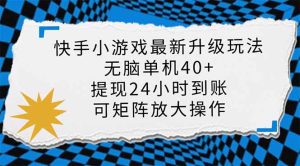 快手小游戏最新版本升级玩法,新蓝海,没脑子单机版日入40 ,可大批量变大,小...-创业资源网