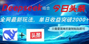 Deepseek融合今日今日头条,各大网站全新游戏玩法,单日盈利提升2000 ,新手快速上手-创业资源网