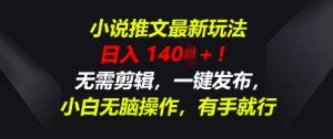 小说推文全新游戏玩法，一天收益好几张，不用视频剪辑，一键发布，新手没脑子实际操作，有手就行-创业资源网