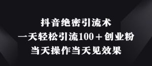 抖音视频机密引流术,一天轻轻松松引流方法100 自主创业粉,那天实际操作当日见实际效果-创业资源网