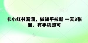 卡小红书的系统漏洞,做知乎问答引流 一天3张起,有手机就可以-创业资源网