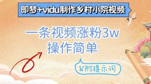 即梦 vidu制做乡村小院短视频，一条视频增粉3w，使用方便，附引导词-创业资源网