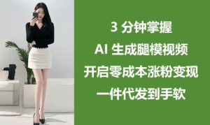 3min把握AI形成腿模视频，打开零成本增粉转现，一件代发到手软-创业资源网