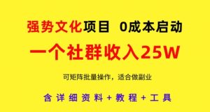 普世价值观新项目,一个社群营销收益25个W,0费用运行,可引流矩阵批量处理,原创设计详尽实际操作实例教程-创业资源网