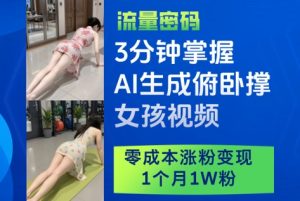 3分钟掌握AI生成俯卧撑女孩视频，零成本涨粉变现，1个月1W粉-创业资源网