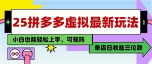 25最新拼多多虚拟电商，单店日入3位数， 小白也能快速上手，保姆级教程-创业资源网