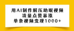 用AI制做缓解压力助眠视频,总流量关注点赞疯涨,一条视频变现好几张-创业资源网