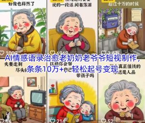 AI情感语录治愈老奶奶老爷爷短视制作，条条10万+，轻松起号变现-创业资源网