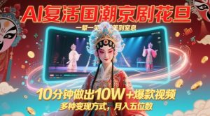 AI复生国潮品牌京剧花旦,一颦一笑美到窒息,10min作出10W 爆款短视频,多种多样变现模式,月入五位数-创业资源网