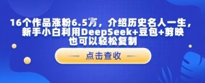 16个作品增粉6.5W,详细介绍古代名人一生,新手入门运用DeepSeek 豆沙包 剪辑软件也能轻松拷贝-创业资源网
