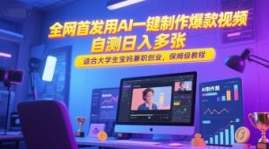 全网首发用AI一键制作爆款视频,自测日入多张,适合大学生宝妈兼职创业,保姆级教程-创业资源网
