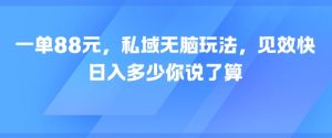 一单88元，私域无脑玩法，见效快，日入多少你说了算-创业资源网