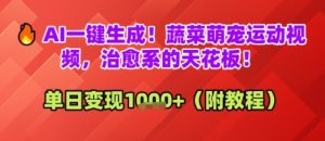 AI一键生成!蔬菜萌宠运动视频,治愈系的天花板!单日变现多张-创业资源网