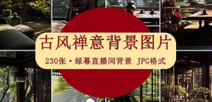 禅意中国古风古典文艺茶室内复古抖音绿幕虚拟直播间背景图片素材-创业资源网