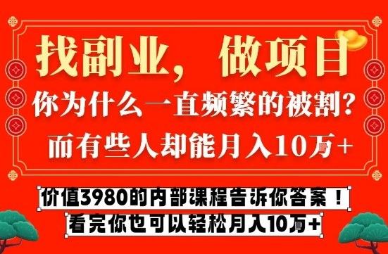价值3980的网创内部课程，告诉你互联网创业月入10个W的秘密【揭秘】-创业资源网